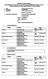 BIO-DATA (Short-Format) (For uploading on University web site ...