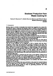 Biodiesel Production from Waste Cooking Oil - InTechOpen