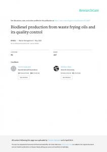 Biodiesel production from waste frying oils and its ...