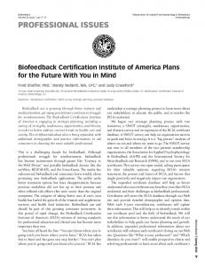 Biofeedback Certification Institute of America Plans for the Future With ...