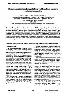 Biogas production based on agricultural residues. From ... - wseas.us