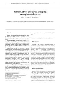 Burnout, stress and styles of coping among hospital nurses