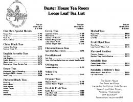 Buster House Tea Room Loose Leaf Tea List