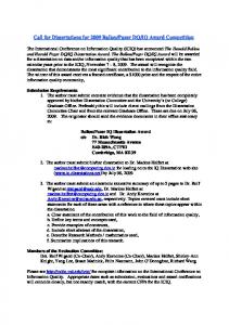 Call for Dissertations for 2009 Ballou/Pazer DQ/IQ Award Competition