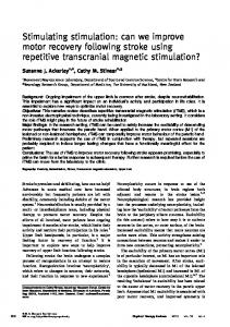 can we improve motor recovery following stroke using repetitive ...