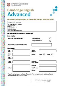 Candidate Registration form for Cambridge English: Advanced (CAE)