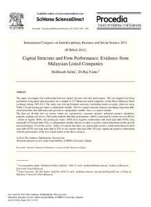 Capital Structure and Firm Performance: Evidence