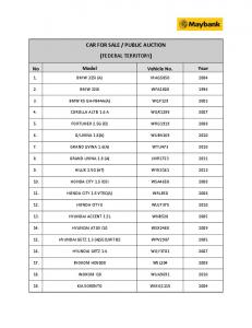 CAR FOR SALE / PUBLIC AUCTION (FEDERAL TERRITORY)