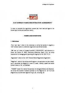 .CAT DOMAIN NAME REGISTRATION AGREEMENT