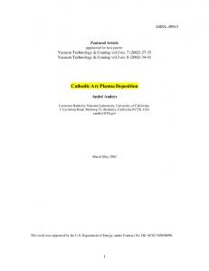 Cathodic Arc Plasma Deposition