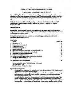 CE 484 - HYDRAULIC ENGINEERING SYSTEMS