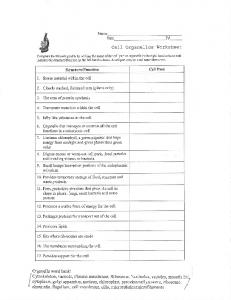 Cell Organelles Worksheet