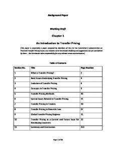 Chapter 1 An Introduction to Transfer Pricing