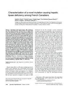 Characterization of a novel mutation causing hepatic lipase deficiency ...