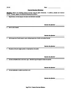 Chemical Reactions Worksheet 221