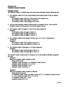 Chemistry 110 Oxidation Reduction Reactions Oxidation Number ...