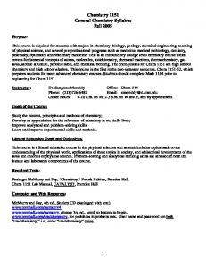 Chemistry 1151 Fall 2001 General Chemistry Syllabus