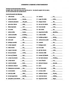 CHEMISTRY 1A NOMENCLATURE WORKSHEET Chemical ...