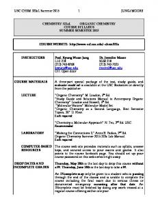 CHEMISTRY 322aL ORGANIC CHEMISTRY COURSE SYLLABUS ...