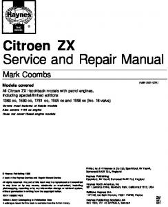 Citroen ZX Service and Repair Manual