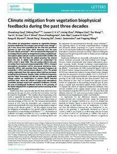 Climate mitigation from vegetation biophysical feedbacks during the