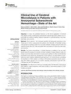 Clinical Use of Cerebral Microdialysis in Patients with Aneurysmal ...