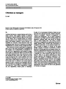 Clinicians as managers - Springer Link