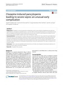 Clozapine induced pancytopenia leading to severe sepsis: an unusual ...