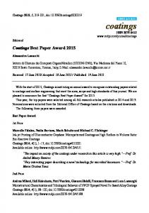 Coatings Best Paper Award 2015 - MDPI