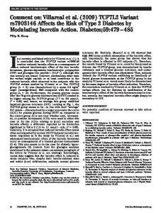 Comment on: Villareal et al. (2009) TCF7L2 Variant ... - Diabetes