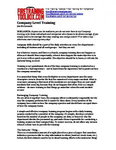 Company Level Training - Fire Training Toolbox