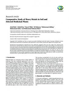 Comparative Study of Heavy Metals in Soil and Selected Medicinal ...