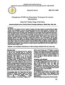 Comparison of Different Granulation Techniques for Lactose