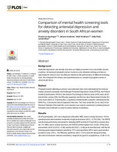 Comparison of mental health screening tools for detecting ... - PLOS