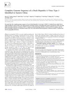 Complete Genome Sequence of a Duck Hepatitis ... - Journal of Virology