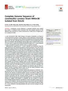 Complete genome sequence of Lactobacillus curvatus strain WiKim38 ...