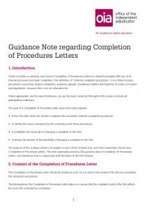 Completion of Procedures Letter Guidance