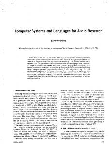 Computer Systems and Languages for Audio Research - MIT Media Lab