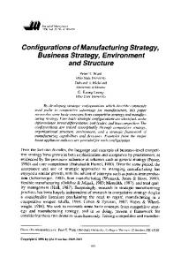 Configurations of Manufacturing Strategy, Business Strategy ...