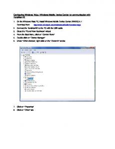 Configuring Windows Vista / Windows Mobile Device Center for ...