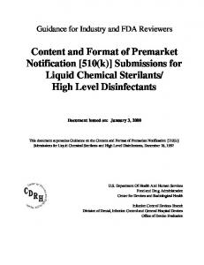 COntent and Format of Premarket Notification [510(k)] Submissions ...