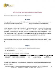 Contrato de Deposito de custodia de metales preciosos