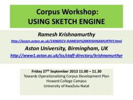 Corpus Workshop: USING SKETCH ENGINE