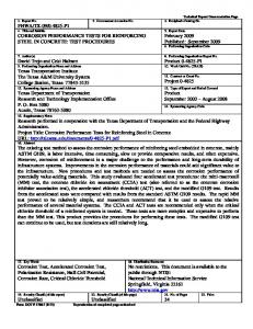 Corrosion Performance Tests for Reinforcing Steel in Concrete: Test ...