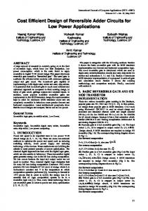 Cost Efficient Design of Reversible Adder Circuits for Low ... - arXiv