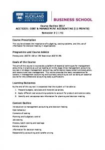 Course Outline 2014 ACCTG221: COST ... - Course outlines