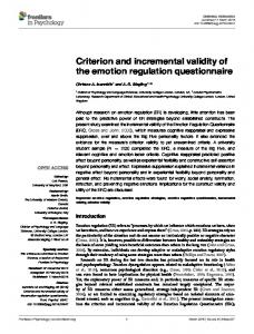 Criterion and incremental validity of the emotion ... - Semantic Scholar