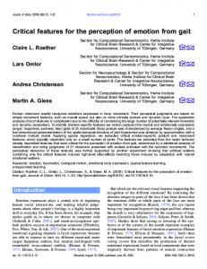 Critical features for the perception of emotion from gait - CiteSeerX