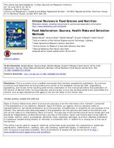 Critical Reviews in Food Science and Nutrition Food Adulteration