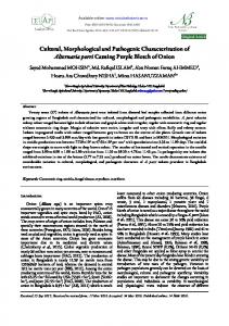 Cultural, Morphological and Pathogenic Characterization of Alternaria